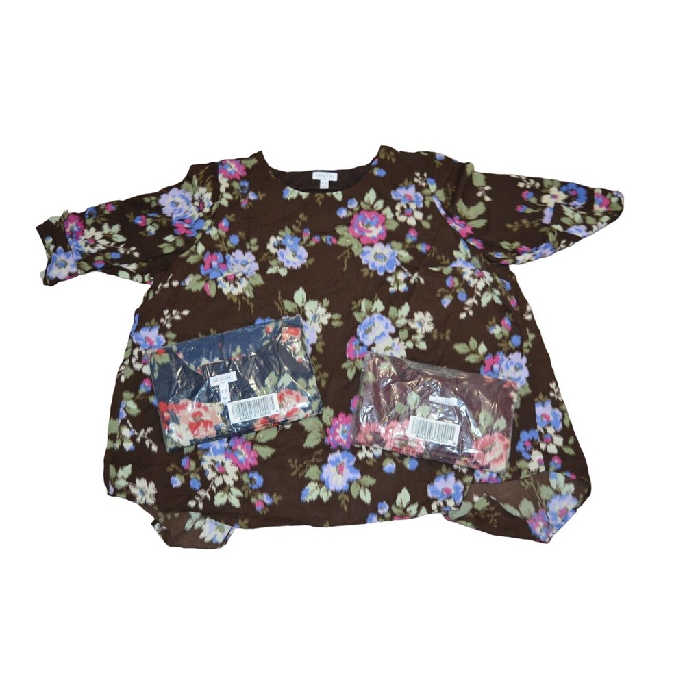 3 Denim & Co Printed Georgette Blouse Back Crossover 3X